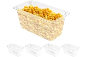Restlrious Food Pan 1/3 Size Plastic 6’’ Deep Food Pan Polycarbonate, Clear 4 Pieces Stackable Food Pan with Capacity Indicator for Food Storage in Kitchen, Commercial Restaurant, Food Service Area