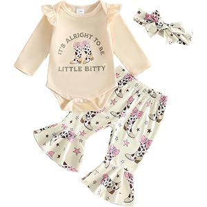 Lucikamy Newborn Baby Girl Clothes Fall Winter Romper Flared Pants Set | Baby Girl Clothes 0 3 6 9 12 18 Months,Infant Girl F