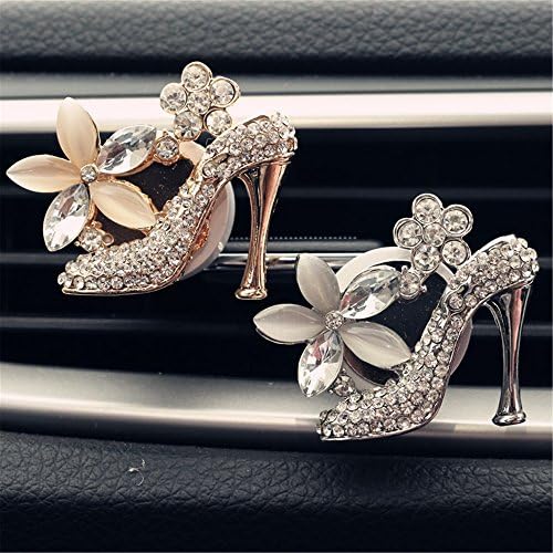 Jamzone Car Air Purifier Aromatherapy Essential Fragrance Diffuser, Air Freshener Outlet Vent Clip Diamond Locket with Perfume Ornaments , for Car Interior Decoration - High Heels ( Silver , Gold )