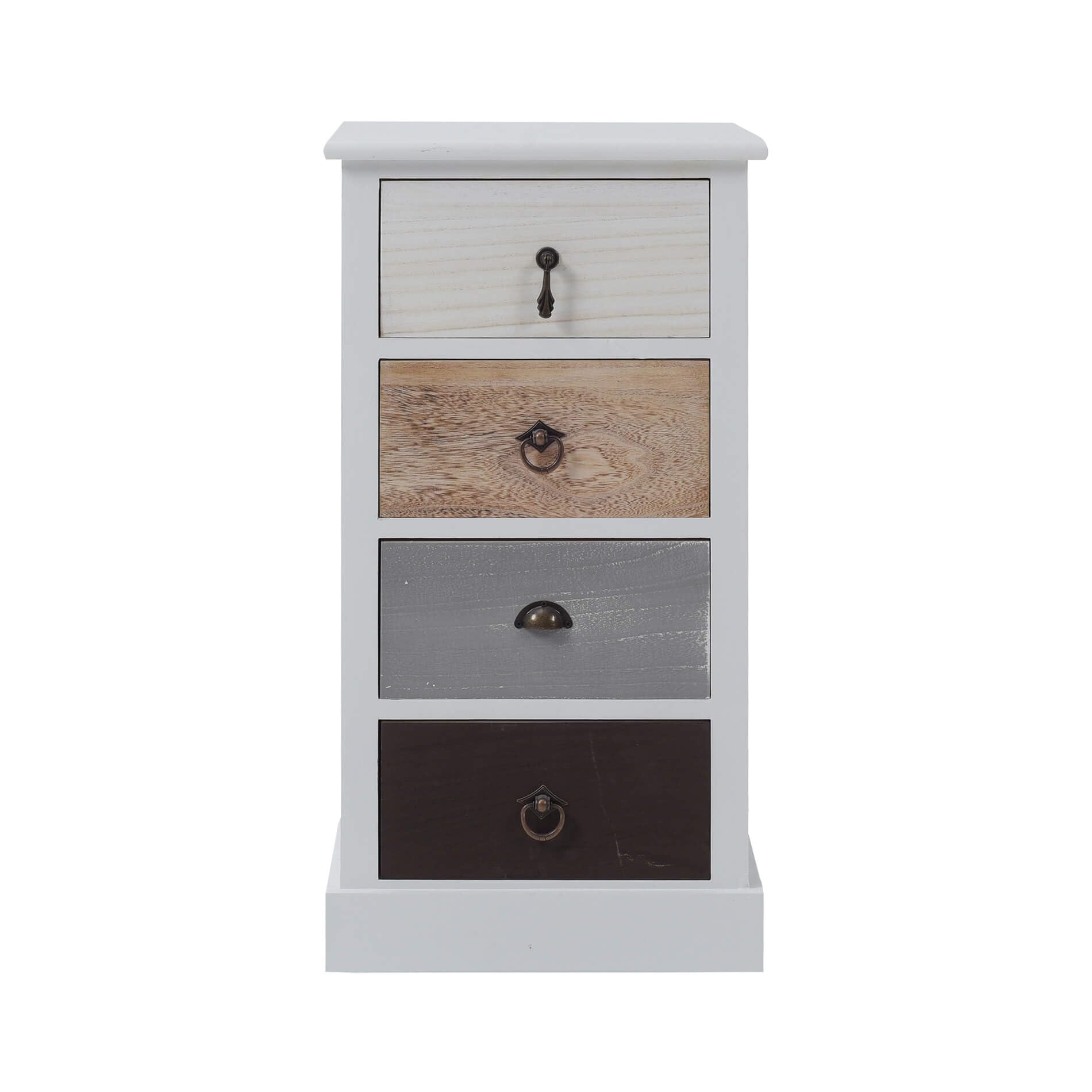 Rebecca Mobili Chest of drawers Bedside cabinet 4 Drawers REBECCA WILD WOOD White Beige Brown Wood Shabby Vintage Bedroom Living - 69 x 37 x 27 cm (H x W x D) - Art. RE4310