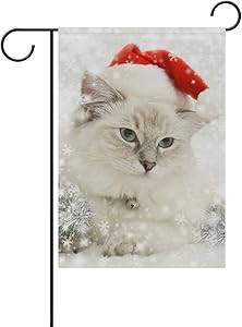 HOOSUNFlagrbfa Garden Flag Decorative Cute White Cat Merry Christmas 12x18 inch Polyester Double Sided Printed Outdoor Courtyards