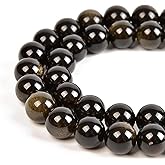 HAAMIIQII 30pcs 12mm Natural Black Gold Obsidian Stone Beads Round Loose Gemstone Beads for Jewelry Making Strand 15 Inch