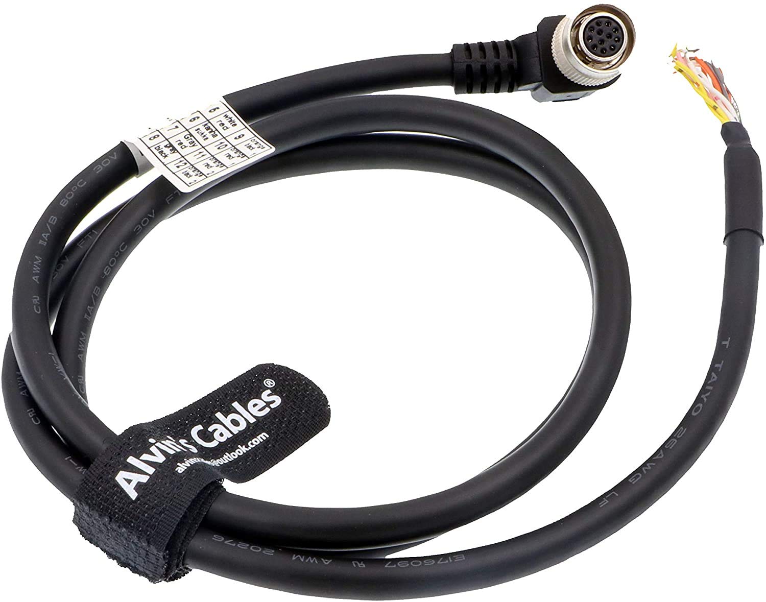 Alvin's Cables 12 Pin Hirose Female Right Angle to Open End Shield Cable for Sony Basler Cameras 1M