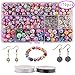 Colle 8/10mm 370pcs Polymer Clay Beads for Jewelry Making Round Bead Colorful Polymer Clay Handmade Loose Beads Jewelry Making with 2 Rolls of Strings