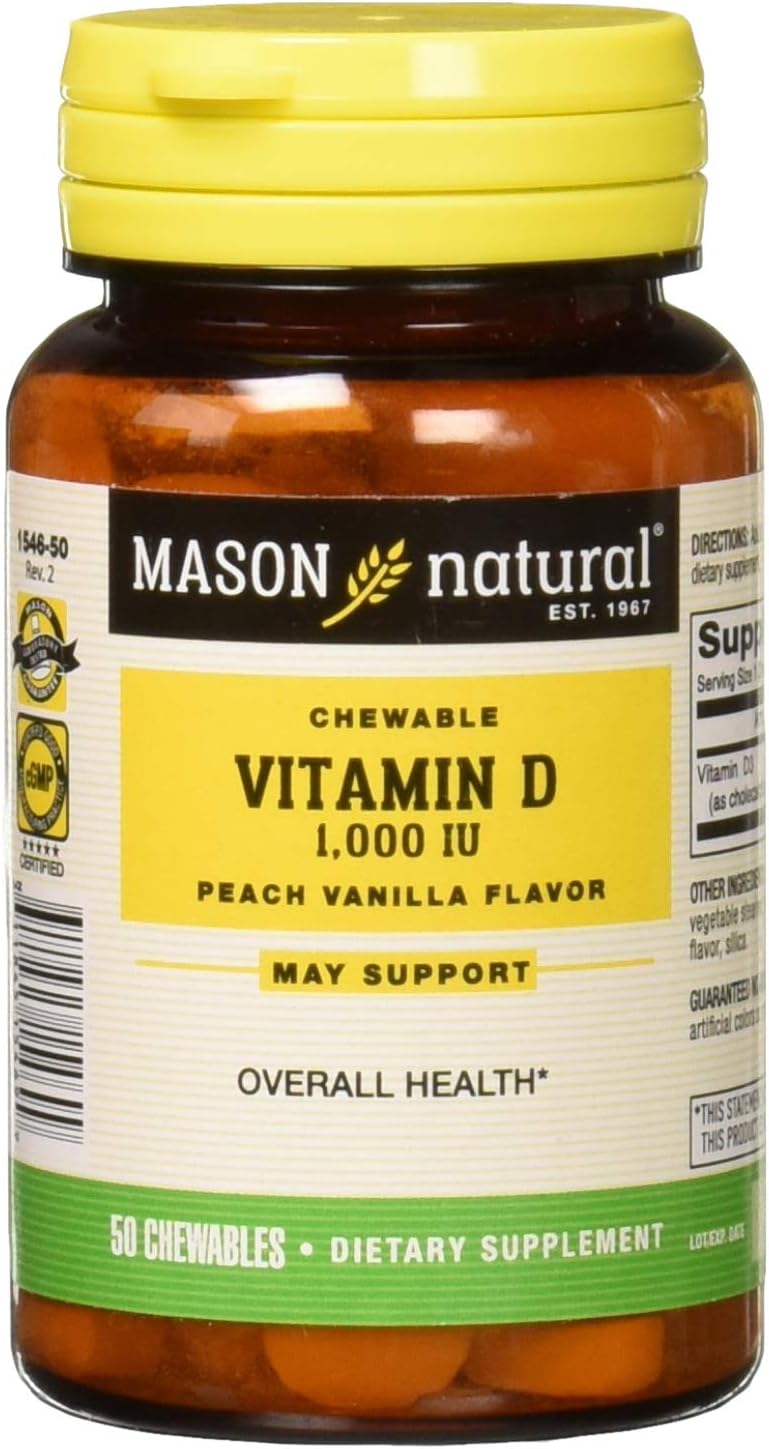 Mason Vitamins D 1000 IU Chewable Tablets, PeachVanilla
