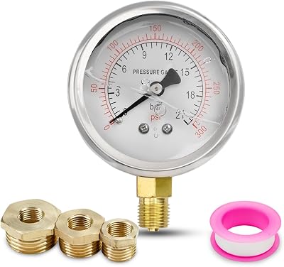 Innfeeltech 40mm Pressure Gauge BSP 1/8 to 1/2 Inch 0-21 Bar 0-300 PSI