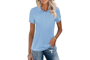 TFSDOD Womens Golf Polo Shirts Collared Short Sleeve T Shirt Lightweight Moisture Wicking Polo Casual 3 Buttons Outfits