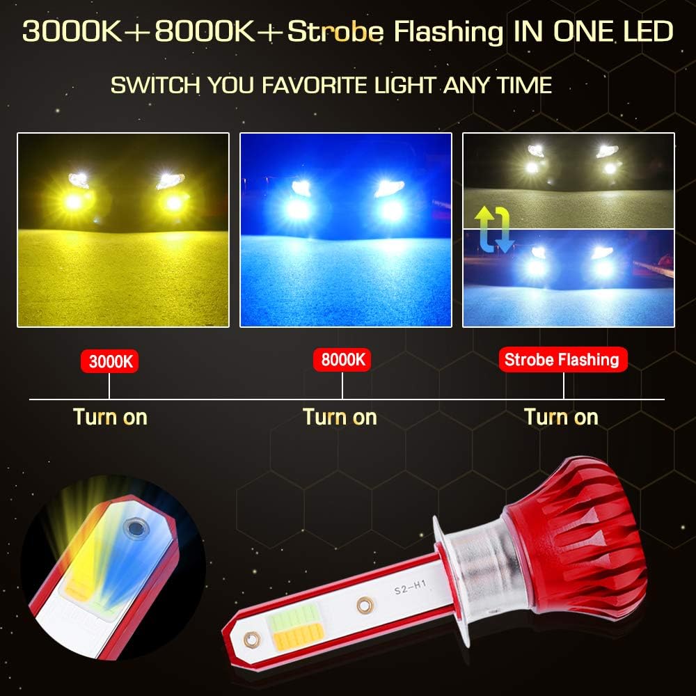 Model 3 Color Dual Birhgt Super 8000LM Chips COB Bulbs