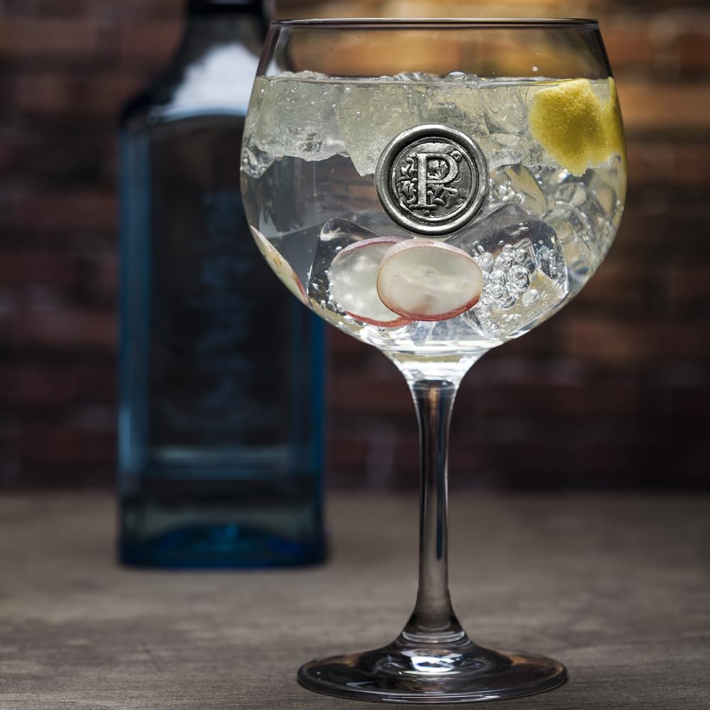 English Pewter Company Personalised Gin Glass with Your Choice of Initial - Unique Gift for Men or Women, Birthdays, Anniversaries (P) [MON316]