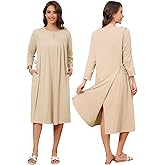 Liokoc Flannel Hospital Gowns for Women Zipper Open Back Post Shoulder Surgery Dress Thermal 3/4 Sleeve Adaptive Clothing