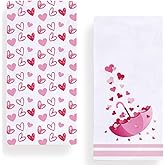 Secarond Watercolor Love Hearts Umbrella Kitchen Dish Towels, 18 x 28 Inch Seasonal Valentine's Day Anniversary Wedding Decoration Tea Towels for Cooking Baking Set of 2