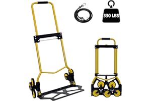 SST Folding Hand Truck, 330 lbs Capacity Upgraded Stair Climbing Dolly Cart with Wheels, Heavy Duty Folding Trolley Cart with