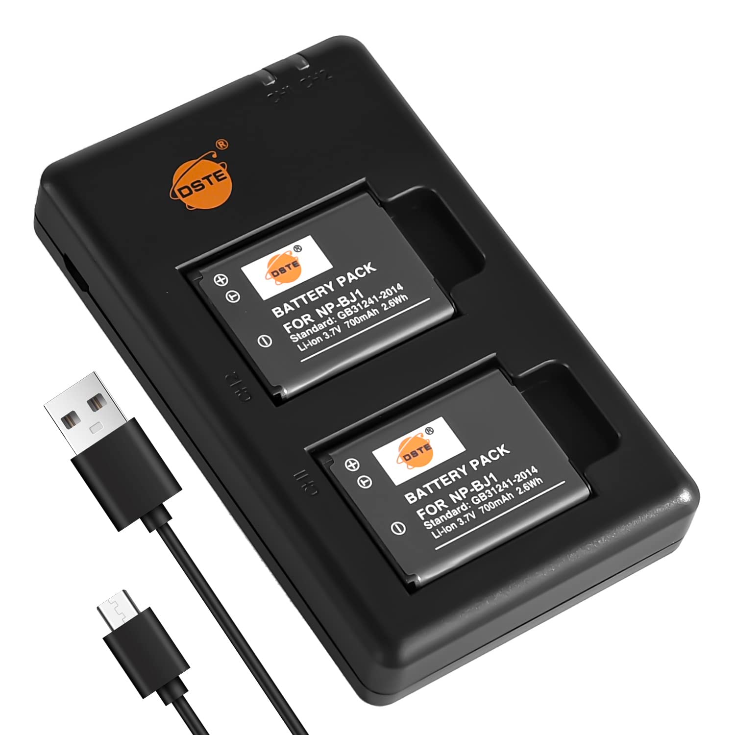 DSTE 2PCS NP-BJ1(700mAh/3.7V) Battery Charger Set Compatible for Nikon EN-EL19 Battery,Coolpix S3300,S4100,S4150,S4200,S4300,S6400,Sony RX0 Camera