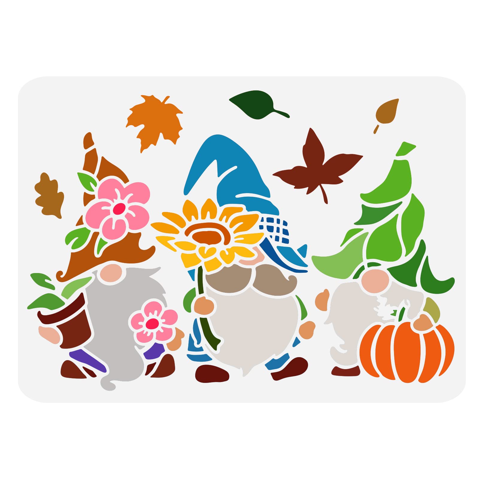 FINGERINSPIRE Gnomes Stencil for Painting 29.7x21cm Reusable Three Gnomes Fall Stencils for Decoration Plastic Dwarfs Pumpkin Maple Leaf Stencils for Painting on Furniture, Wall, Fabric, Paper