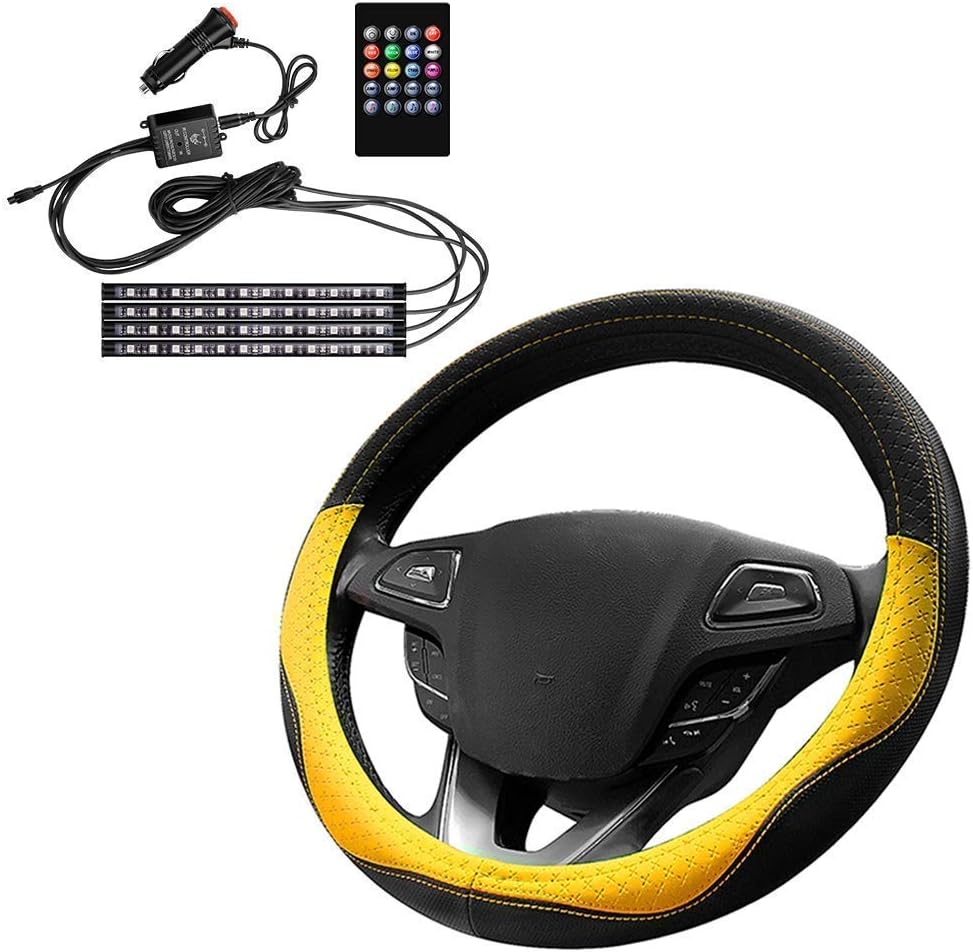 WinPower Yellow Steering Wheel Cover Bundle Car LED Strip