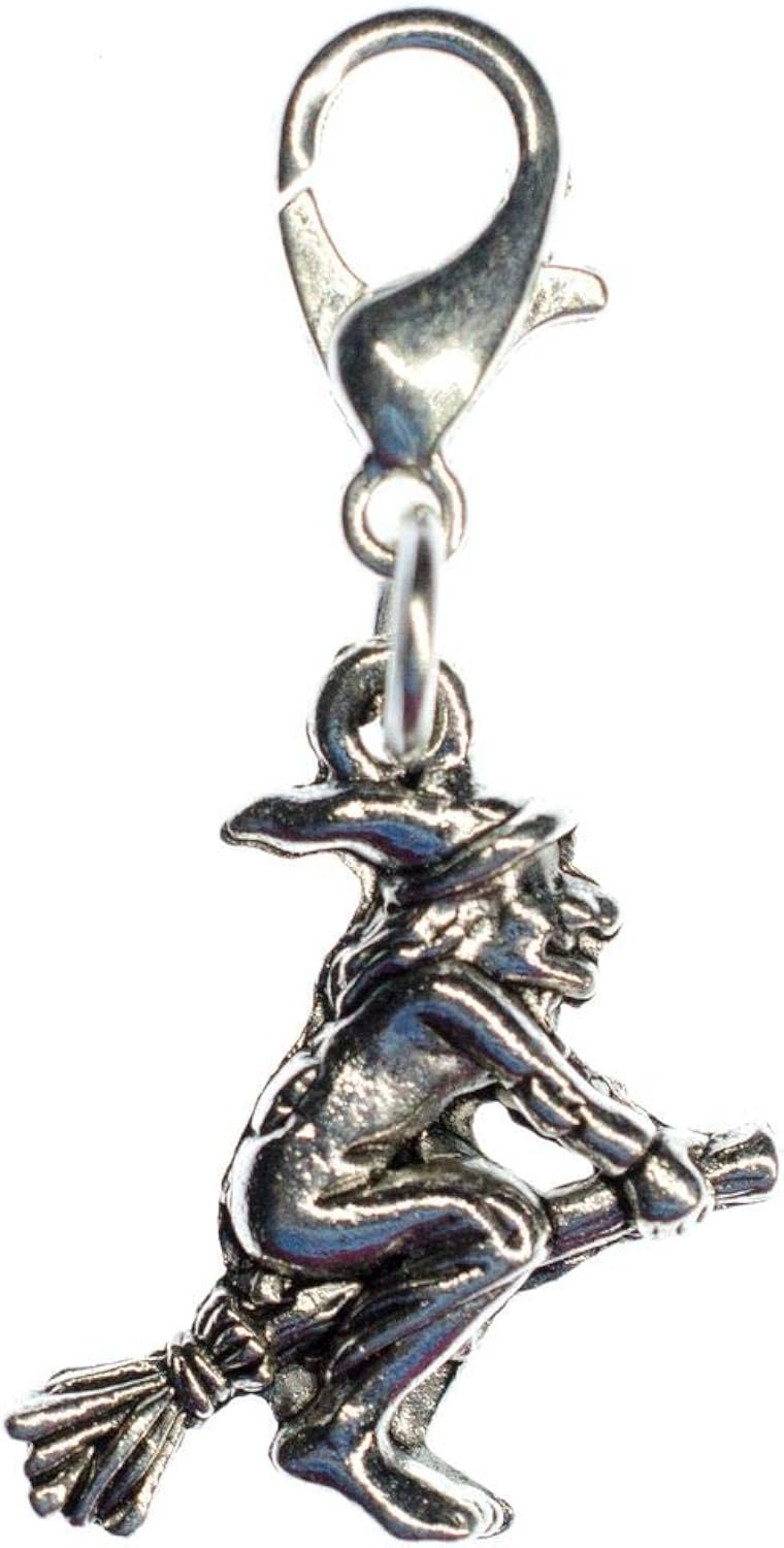 Miniblings Witch Charm Pendant Broomstick Halloween Broom Silver Plated Magic, 18mm