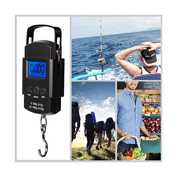 Fishing-Scale-Hanging-Scale-Hinpia-Backlit-LCD-Screen-110lb50kg-Capacity-with-Measuring-Tape-Multifunction-Portable-Electronic-Digital-Fishing-Postal-Kitchen-Luggage-shopping-Scale-Black