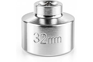 XINLIYA Car 32mm 6-Point Oil Filter Wrench, Automotive Heavy Duty Oil Cap Socket Filter Caps Low Profile Wrench 3/8" Drive Re