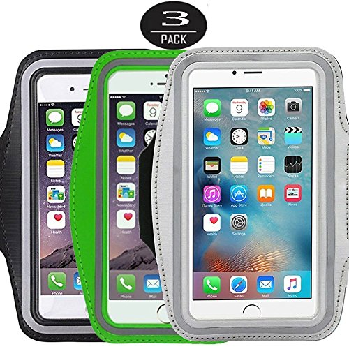 [3 Pack]Running Armband,CaseHQ Sports Water Resistant with Key Holder Pouch Fit iPhone 7 6 6s Plus(5.5-Inch) Samsung Galaxy S7 S6/S5, Note 4/3 ,Bundle with Screen Protector