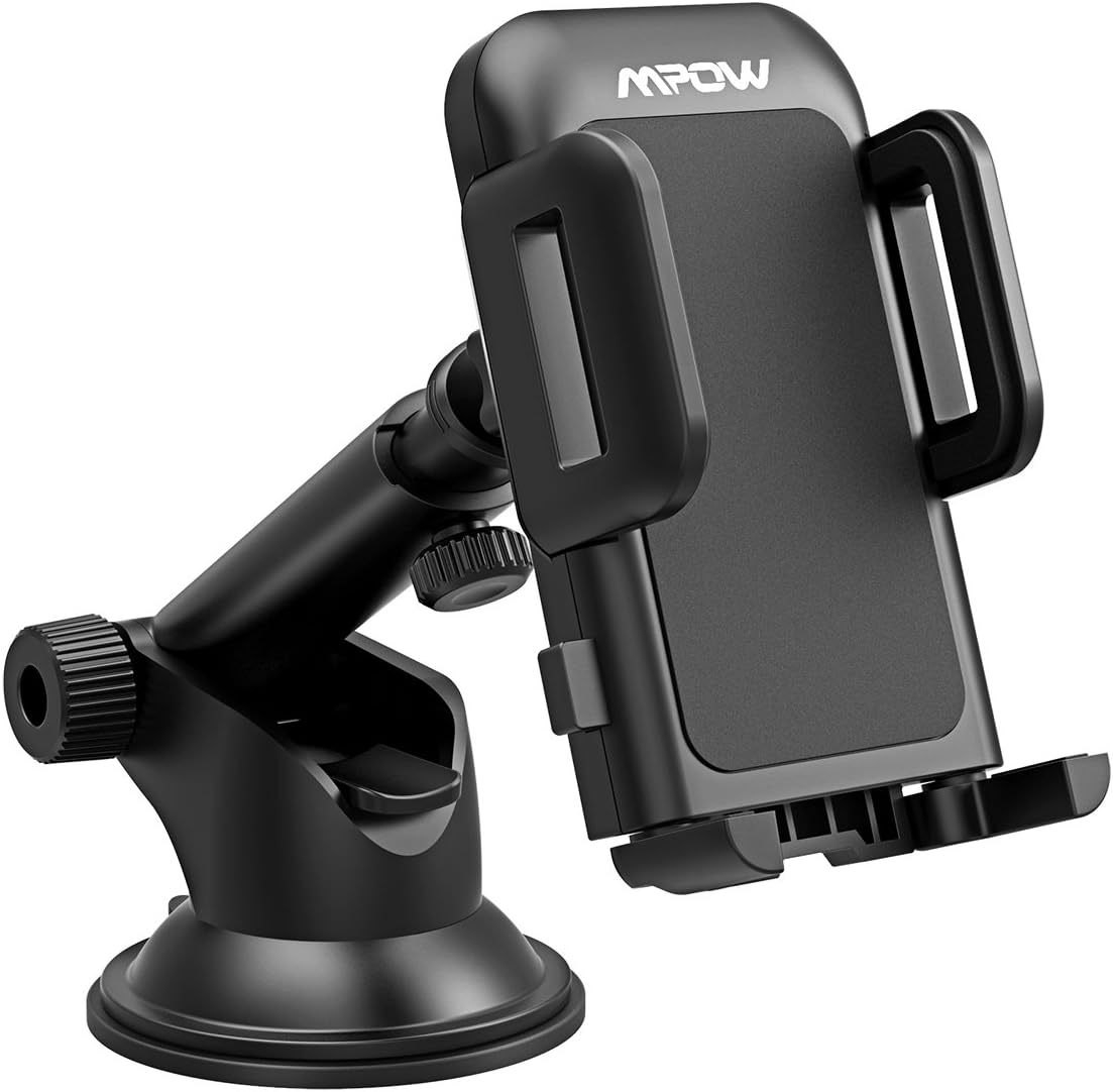 Mpow Gen-2 Dashboard Car Phone Holder, Windshield Car Phone Mount, with Strong Sticky Gel Pad for Iphone 11 Pro/Max/X/XS/XR/8Plus/8/7Plus/7/6Plus, Galaxy S10/9/8/7, Note9, Google, Moto, Black