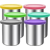 jjxeqo Stainless Steel Pint Containers & Lids Compatible with Ninja Creami ice Cream Maker NC500, NC501, CN501CO Delux Series– 6 Pack, 24 oz, Silicone Lids, BPA-Free, Dishwasher Safe