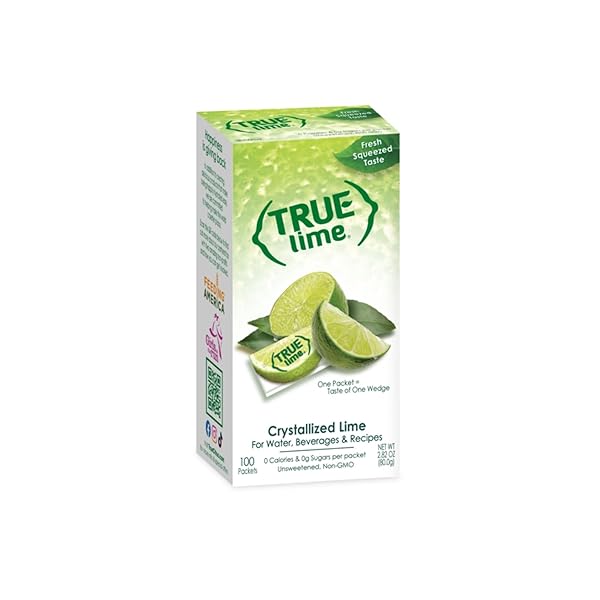 TRUE LIME WATER ENHANCER, BULK DISPENSER PACK (100 PACKETS), 0 CALORIE DRINK MIX PACKETS FOR WATER, SUGAR FREE LIME FLAVORING POWDER PACKETS, WATER FLAVOR PACKETS MADE WITH REAL LIMES