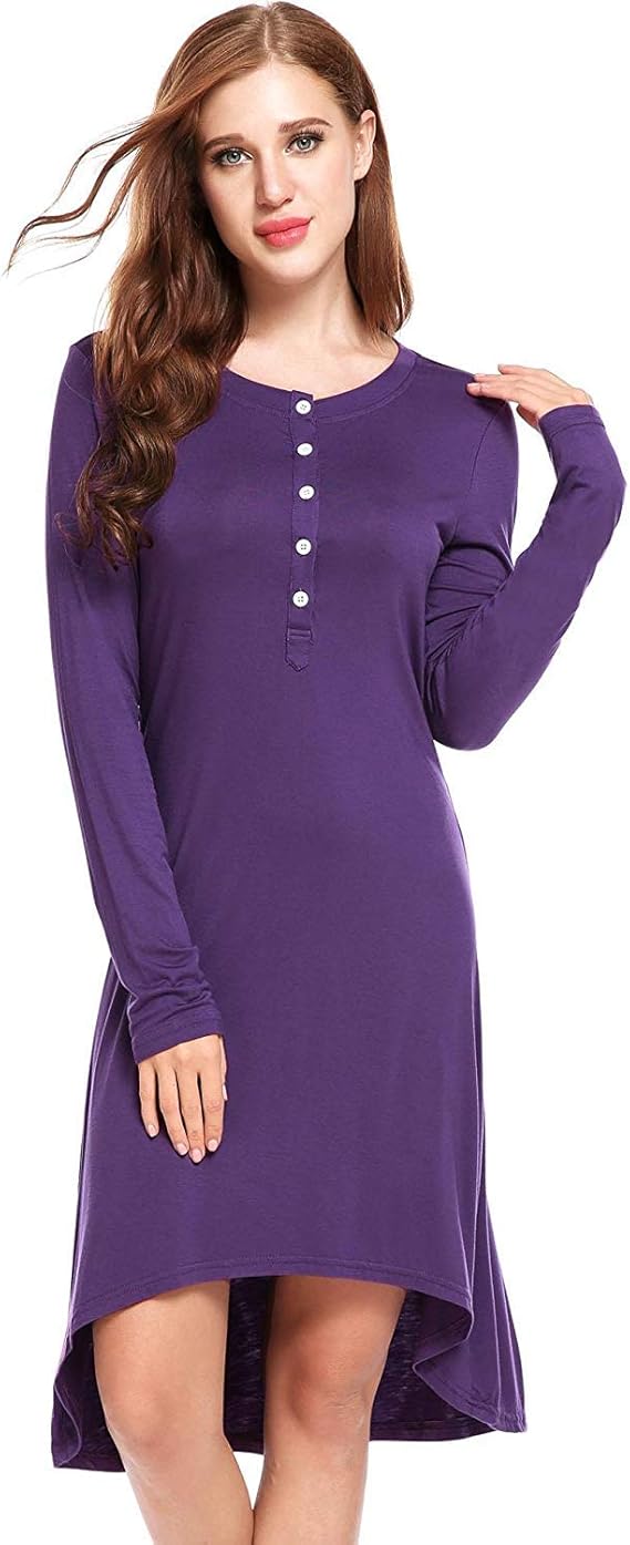 Keelied Women's Chemise Long Sleeve Nightgown Sleepshirt Casual
