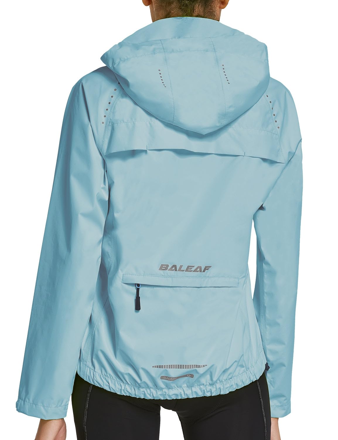 Photo 1 of baleaf Women's Running Rain Jackets Waterproof Hooded Windbreaker Packable Lightweight Cycling Jacket Reflective Light Blue S