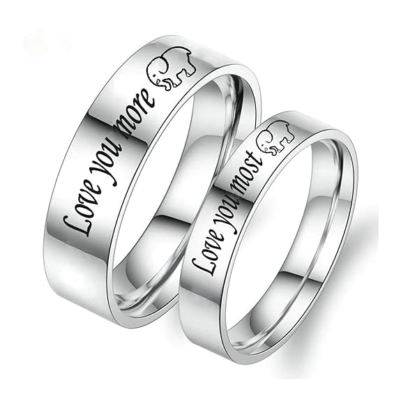 Aeici Partnerring Edelstahl Paar Ringe für Sie und Ihn Gravur Elefant Love You Most/More