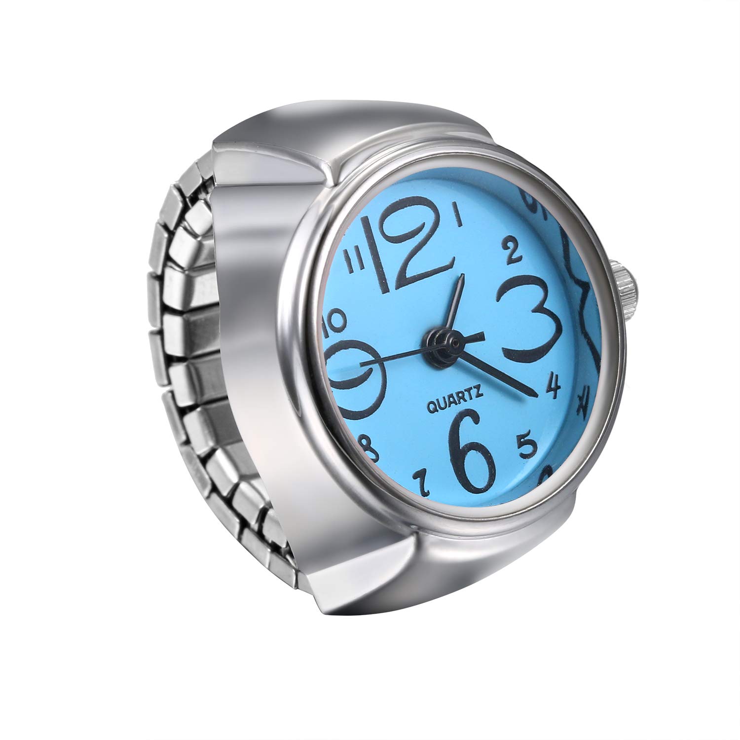 JewelryWe Men Women Finger Watch Creative Elastic Round Quartz Finger Ring Watches