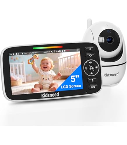 Blemil Monitor voor baby's, met 2 camera's en 30 uur accu Oplaadbaar Audio, 5-inch verdeeld scherm, camera op afstand in de wolk/zoom, tweerichtingsgesprek, nachtzicht, zonder WiFi