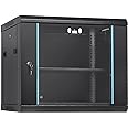 VEVOR 9U Wall Mount Network Server Cabinet, 15.5'' Deep, Server Rack Cabinet Enclosure, 200 lbs Max. Ground-Mounted Load Capacity, Glass Door with Locking Side Panels, for IT Equipment, A/V Devices
