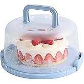 FEOOWV Plastic Small Cake Carrier Holder Round Container with Handle Suitable for 6~8 inch Diameter and 4 inch Height Small Cake (Blue)