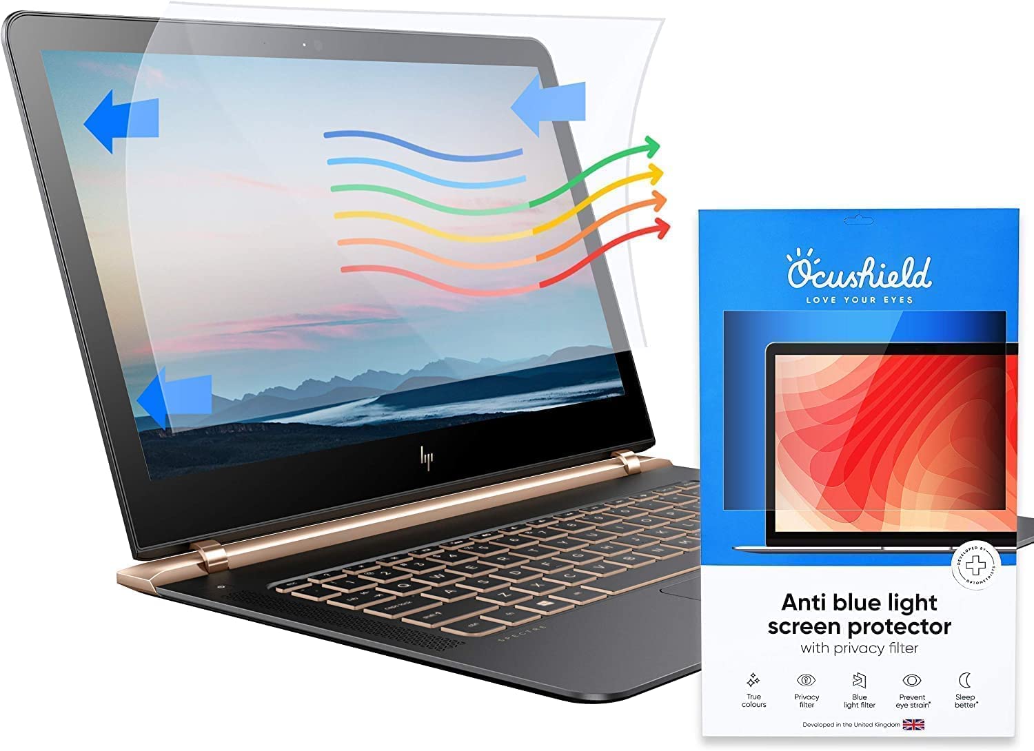 Ocushield 23" (16:9) Anti Blue Light Screen Protector with Privacy Filter for Laptops and Computer Monitors - Anti-Glare - Easy Install - Anti-Fingerprint - Reduce Eye Fatigue (527 x 296 mm)