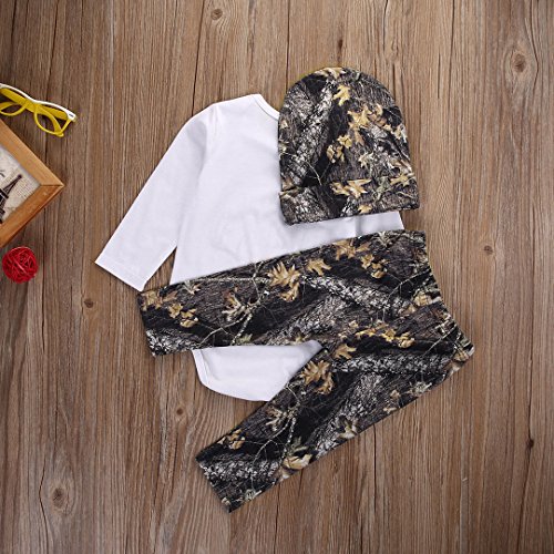 3Pcs Baby Girls Boys Outfits Set Long Sleeve Romper+Long Pants with Hat(90cm/6-12 Months)