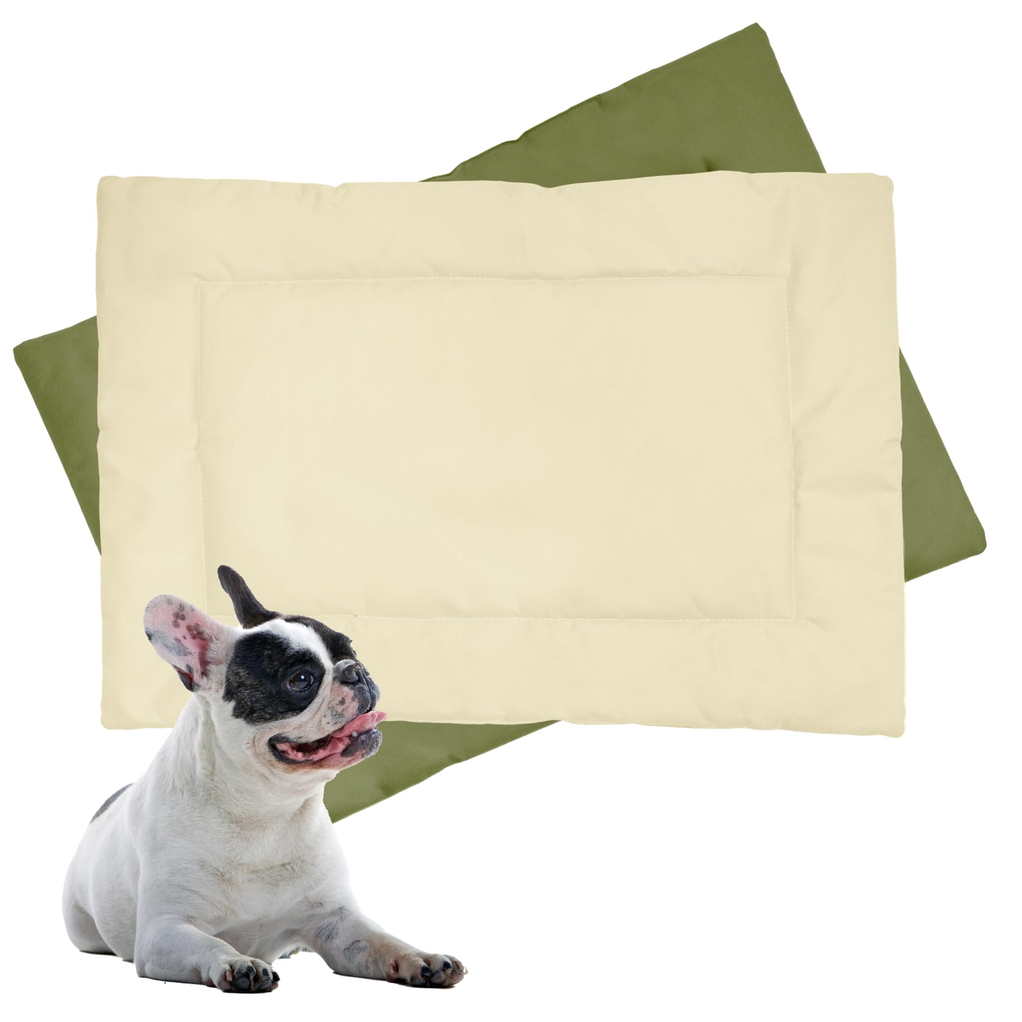 Downtown Pet Supply Dog Crate Pad, 24" x 18" - Waterproof, Ripstop Nylon Dog Crate Mat Chew Proof and Machine Washable - Olive and Light Beige - S