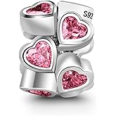 GNOCE Rose Gold Heart Charm Beads 925 Sterling Silver Bead Charms with Cubic Zirconia Fit for Bracelet/Necklace Valentine's Day Jewelry Gift for Women (heart-10)