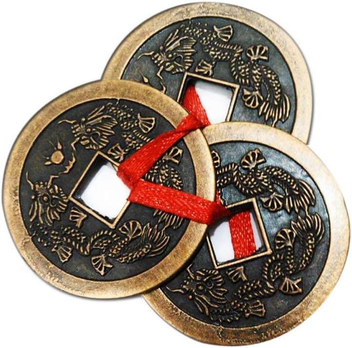 Our Shop Feng Shui Three Lucky Chinese 2 Inch Coins with Red Ribbon for Money, Wealth Luck