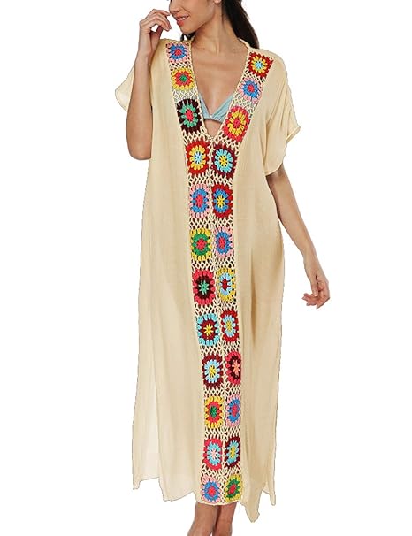 Bsubseach Women Bathing Suits Cover Up Ethnic Print Kaftan Beach Maxi Dress