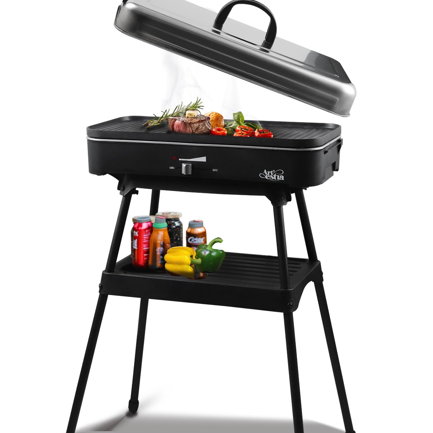 Photo 1 of Artestia 1800W Electric Outdoor Grills with Lid Indoor Smokeless Grill for Balcony with Temperature Control Portable Removable Stand Grill for Cooking, BBQ Party, Family