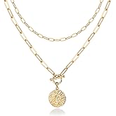 PAVOI 14K Gold Plated Layering Necklaces | Stylish Minimalist Design Pendant Necklaces | Bar, Circle, Lotus, Disc, Dog Tag, Horizontal Bar Pendants for Women