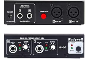 Rodyweil Microphone Preamp Mic Booster 4 Input Max 65db DI Box with 48V Phantom Power for Dynamic and Condenser Mic