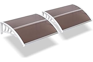 ANTSKU 2 Pcs 40" x 32" Door Window Awning Exterior, Polycarbonate Cover Entry Door Outdoor Patio Awning Canopy, Front Door Overhang Awning for Sun Shutter, UV, Rain and Snow Protection, Hollow Sheet, Brown
