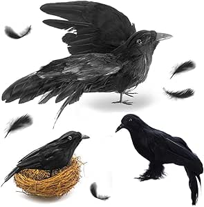 Binchil Cuervos de Halloween,Cuervo Hecho una Mano Realista de 3