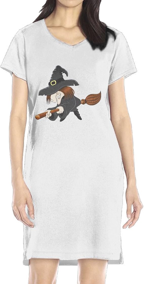 Amazon Co Jp Nana 女性ワンピース 綿100 半袖 V首 ハロウィン ウィッチ マンガ イラスト ロング丈 ワンピース 部屋着 カジュアル 春夏秋 文芸 古 White Size S 服 ファッション小物