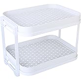 Zosenley 2-Tier Cup Drying Rack with Removable Drainboard, Rust-Proof Iron Mug Organizer, Multi-Purpose Bottle Drying Stand for Baby Bottles, Fruits, Vegetables, Countertop Space Saver, White