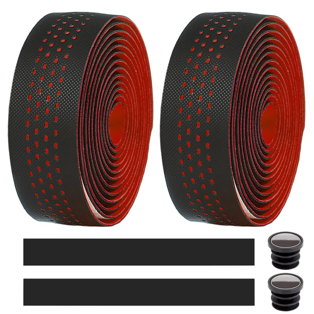 MOCNT Bicycle Handlebar Tape Breathable Cycling Bike Handlebar Tape PU EVA Handle Bar Grip Wrap Tapes Comfort Non Slip Shock Absorbent Road Bike Handlebar Drop Bar Tape Red