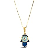 LE VIAN 1/20 Carat Diamond Hamsa Hand Pendant Necklace for Women | 14K Yellow Gold Necklace for Her With Blue Enamel Evil Eye Motif Design I 18 Inch Chain (White, 0.04 Cttw) Lobster Claw Clasp