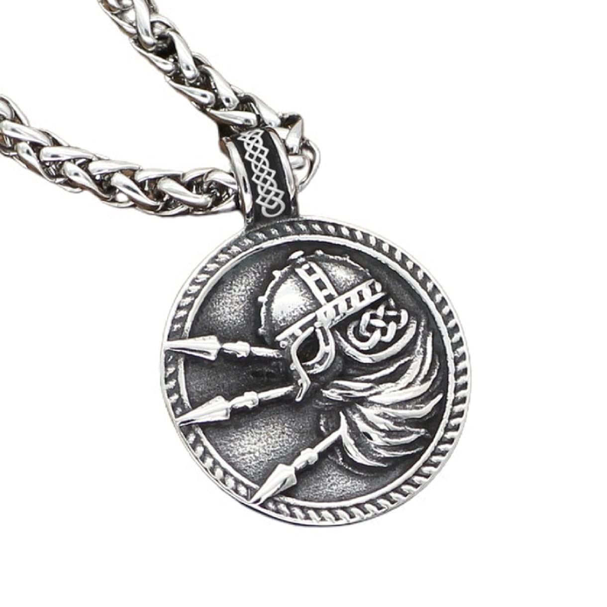 MayiaHey Nordic Viking Odin Warrior Necklace for Men, Vintage Odin Helmet Necklace Viking Odin Sword Axe Necklace for Boys (SANQIANG)