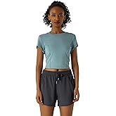 Leapstride Women's Short Sleeve Crop Top, Round Neck Slim Fit Workout Activewear, Moisture-Wicking Stretchy Athletic Tee